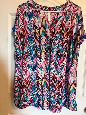 Bright Multicolor Chevron V-Neck Tunic Top
